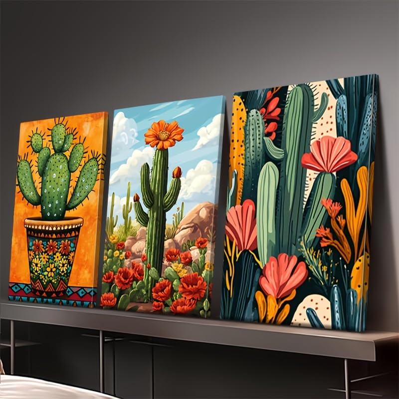 Tableau mexicain cactus désert triptyque moderne horizontal - 3