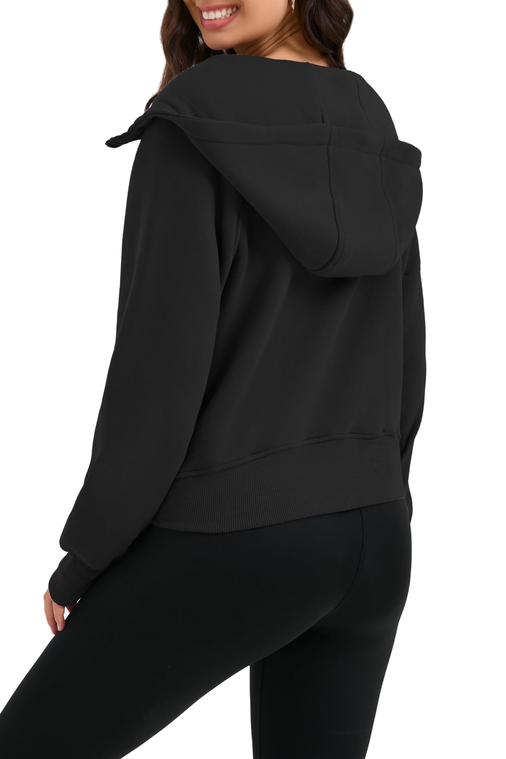 Timuspo Damen Cropped Hoodie Kurz Sweatjacke mit Kapuze Zip Up Kapuzenjacke Fleece-Innenfutter Kapuzenpullover Reißverschluss Herbst Winter Sweatshirt Jacke