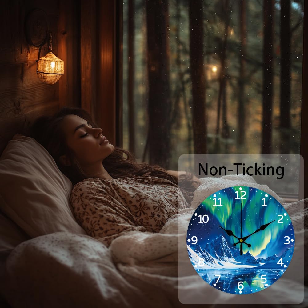 CHGCRAFT Aurora Wall Clock Seaside Non-Ticking Clock 12 Inch Round Decorative Wall clock Printed Wall Clock for Home Office Decoration - Image 4