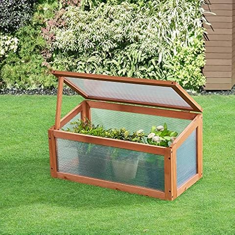 casa.pro Frühbeet Laarbeek Mini Gewächshaus aus Holz 60 x 30 cm Frühbeetkasten Pflanzenbeet Kiefernholz Polycarbonat Cover