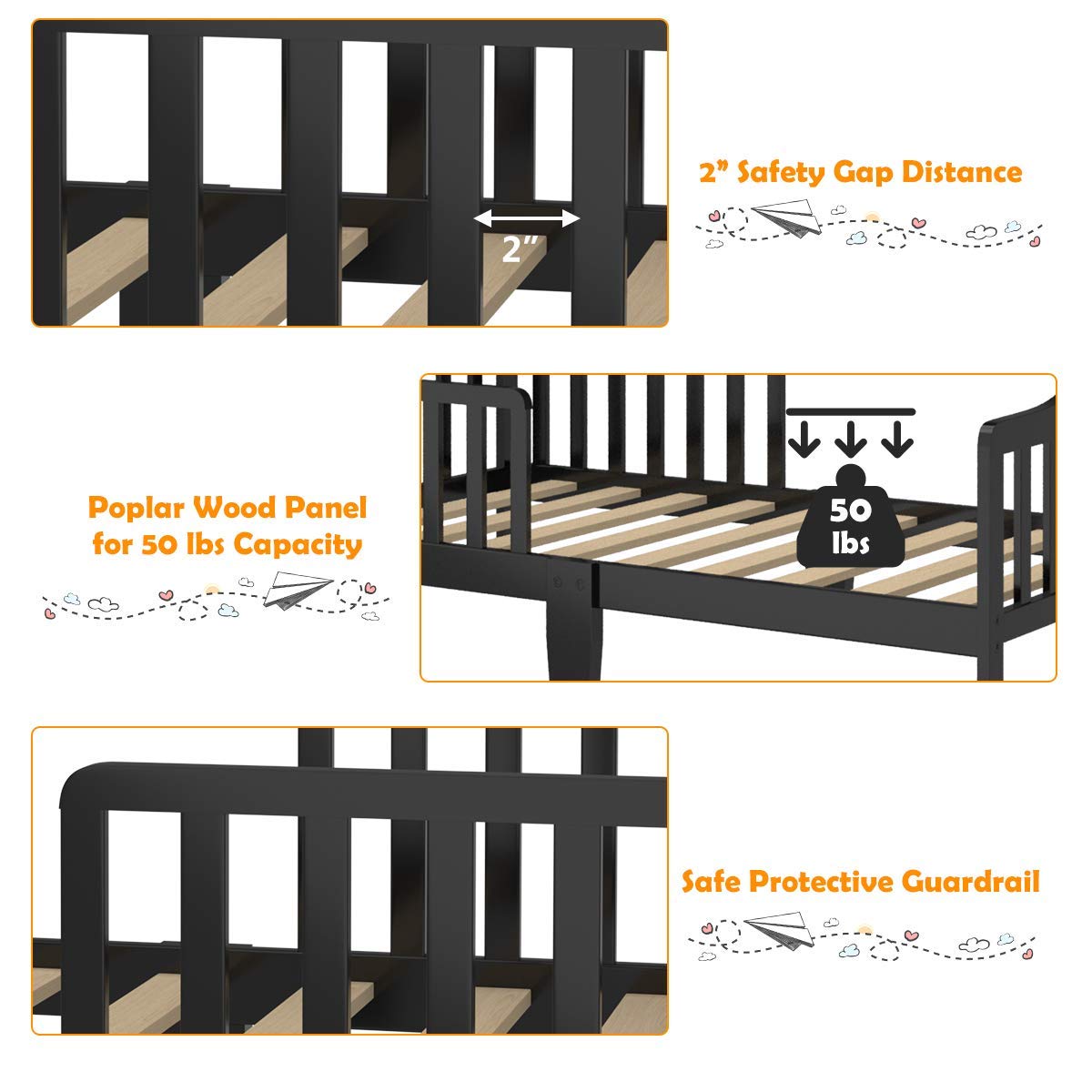 Cama Infantil con Barreras - Ari. Madera Maciza