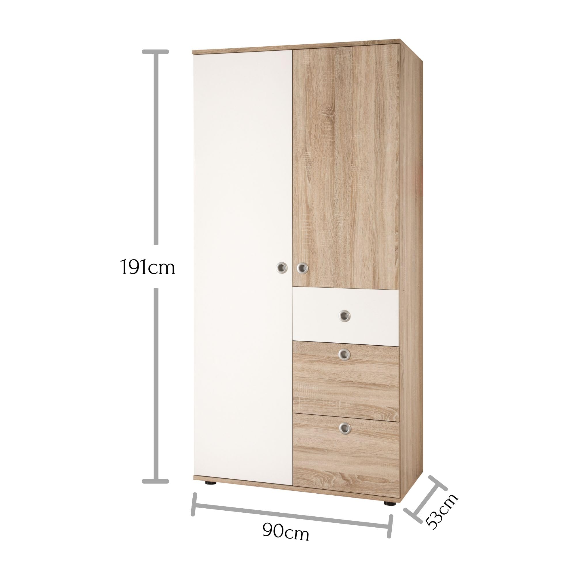 WIKI Eleganter Babyzimmer Kleiderschrank 2-türig 90 x 191 x 53 cm Eiche Sonoma Optik Weiß