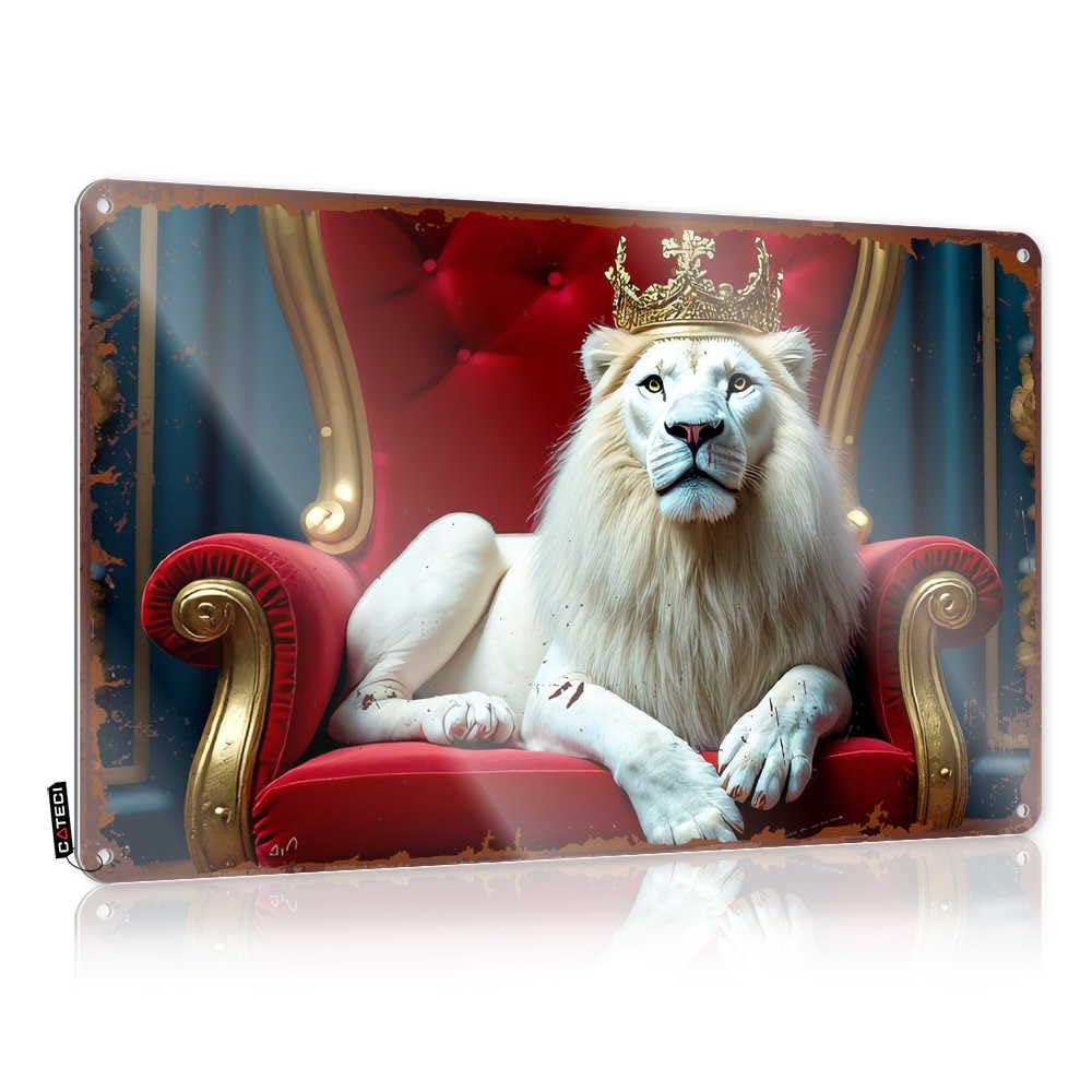 Fzfn Colour Upgrades Nice Cool Wall Decor - Regal Lion: King Of The Throne Aesthetic Metal Wall Art Ready To Hang For Outdoor(30X40cm)