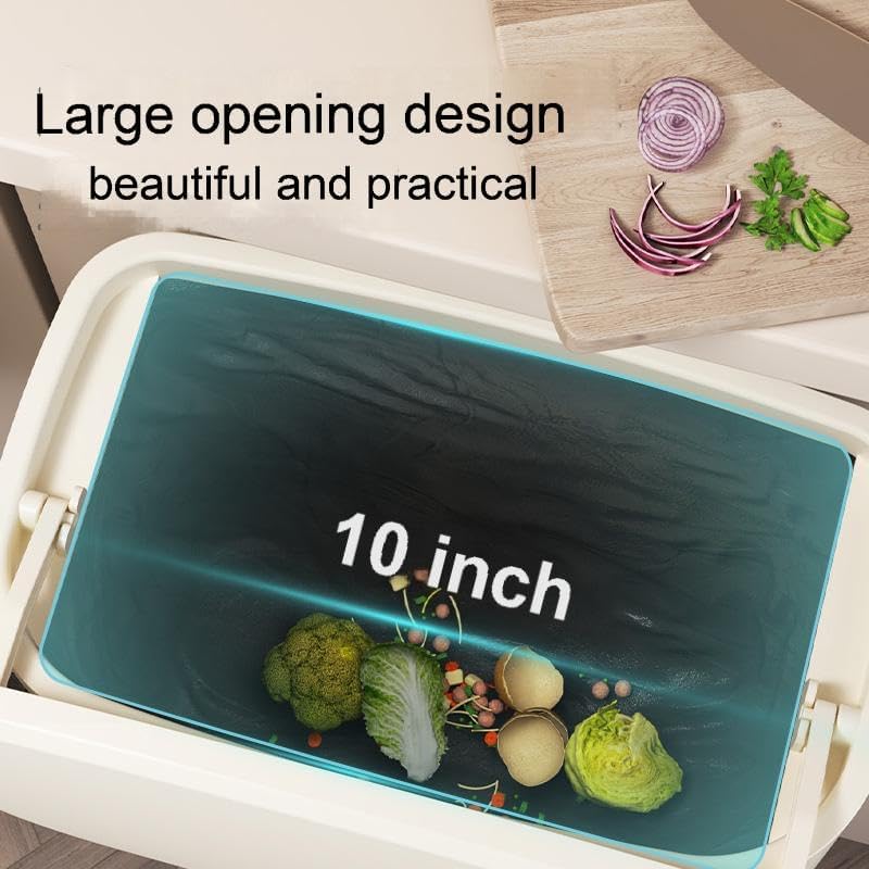 Image of Small Trash Can with Lid - 9L Hanging Trash Can for Kitchen Cabinet Door, Food Waste Bin for Kitchen Counter, Cabinet Bathroom RV Bedroom Camping, Beige (2.4 Gallon)