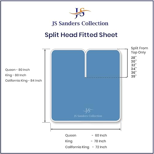 Miniatura 5 de JS Sanders Collection Juego de sábanas Queen de cabeza dividida para camas ajustables, juegos de sábanas divididas tamaño Queen (4 piezas) sábanas