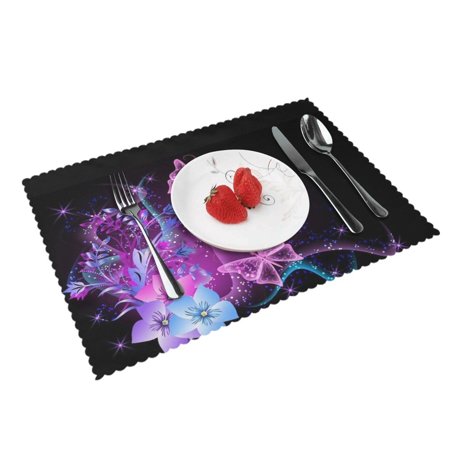 Pink Purple Butterfly Printed Placemats Set of 4 PCS Washable Placemat for Kitchen Table Heat-resistant Table Mats 45x30 CM