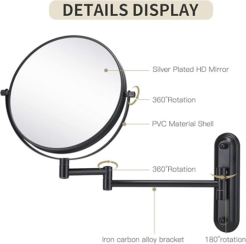 Miniatura 7 de Espejo de maquillaje dorado montado en la pared de doble cara con aumento de 10X, espejo de tocador de montaje en pared, pulido dorado