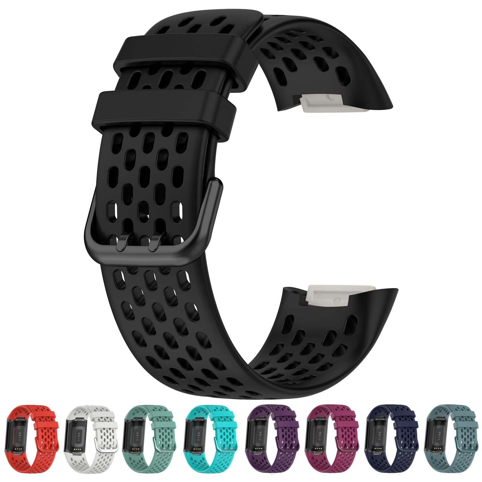 LOKEKE Compatible with Fitbit Charge 6 Replacement Band - Replacement Silicone Wrist Watch Band Strap Compatible with Fitbit Charge 6/5(Silicone Black)
