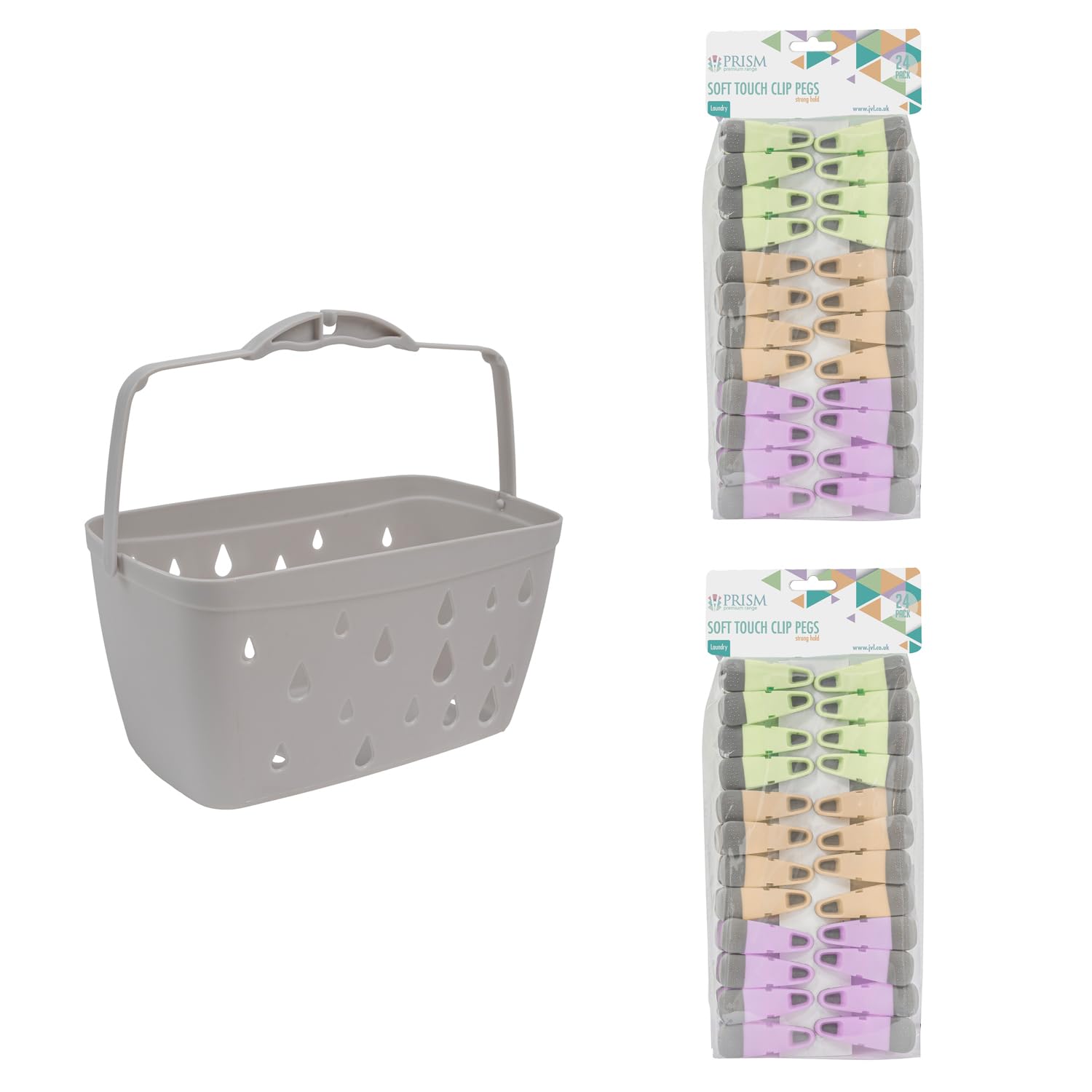 Jvl Assorted Grey Peg Basket With 48 Soft Touch Clip Clothes Pegs – Laundry Peg Storage – Colours