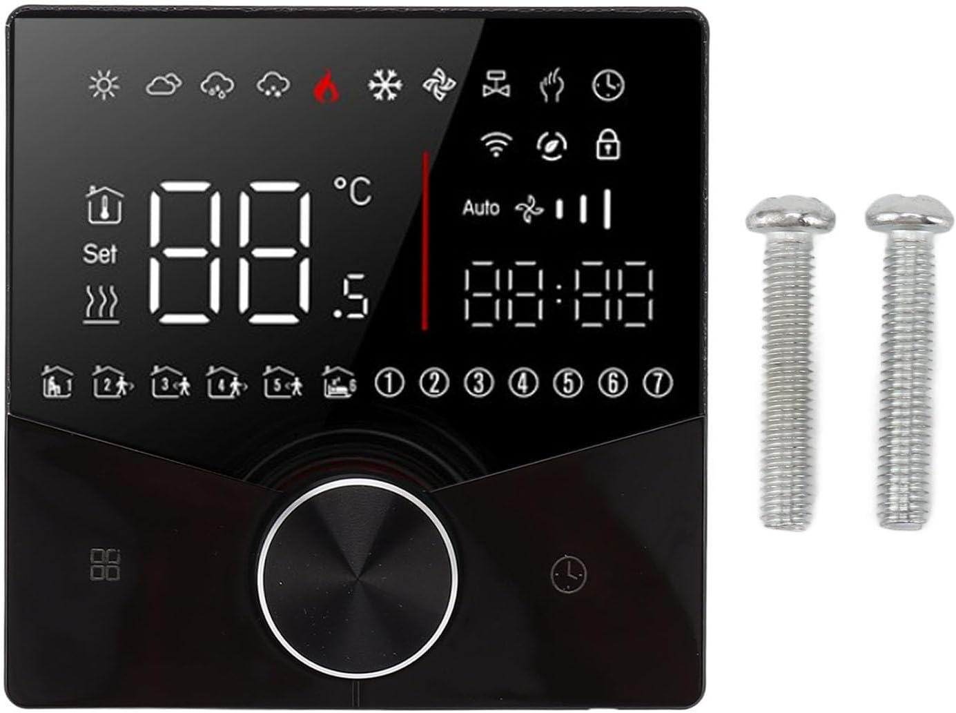 Smart Thermostat, Knob Design LCD Color Display Panel Digital Thermostat, Versatile House Thermostat for Home Sauna Room Underfloor Heating System(black)