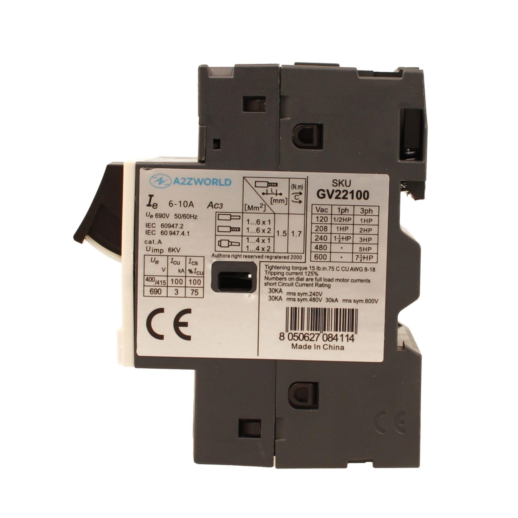 Sauveteur thermique 3P tripolaire pour protection moteur, réglable 6-10 A 4 KW, interrupteur thermique moteur 2,5 modules DIN, 690 V AC pour monophasé et triphasé