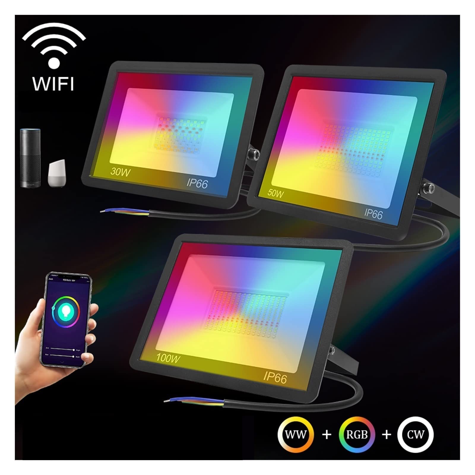 MERHOVO Faretto a LED, 30W/50W/100W Spotlight Tuya Smart PORTATO Smart WiFi Smart Smart Smart WiFi a LEDULIGHIO di FILLIGHI App RGB Colore Caldo Caldo Luce Fredda