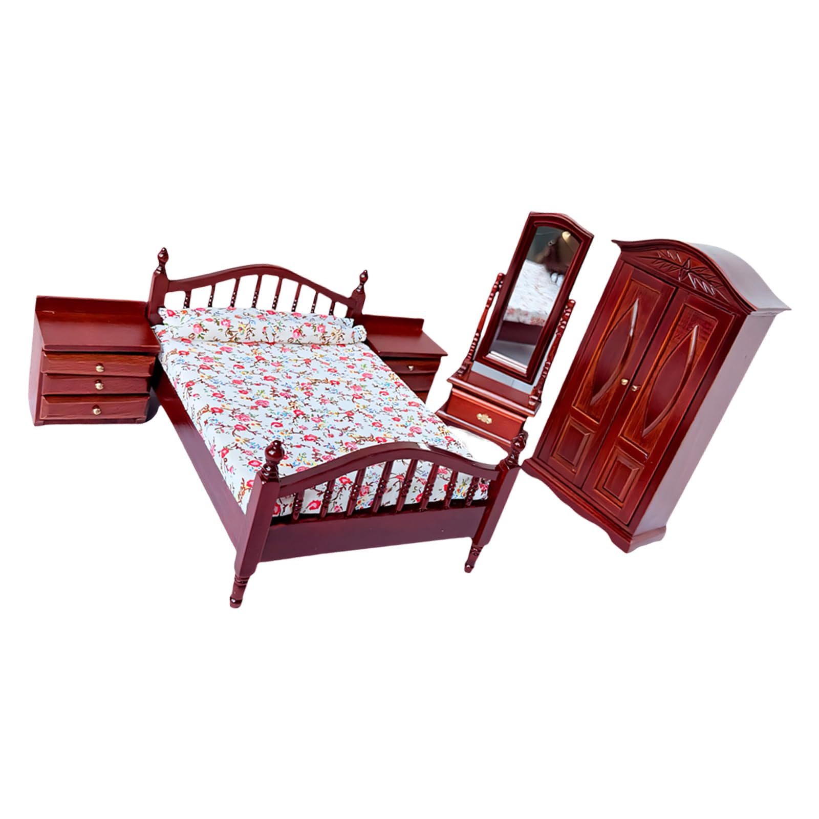 Ljmyy Bedroom Scene Bedstand Furnishings Bed Pretend-Play Playset Bedroom Realistic Dollhouses Furniture