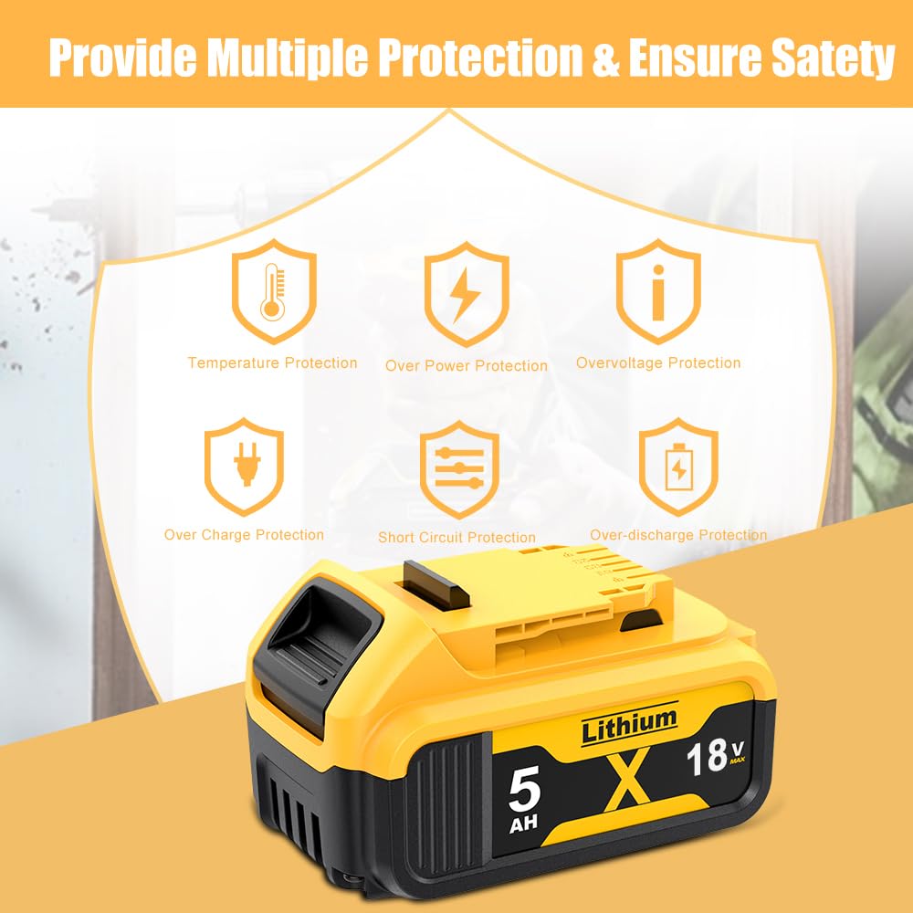 2 Stück 5000mAh DCB182 Ersatzakku für Dewalt Akku 18V, 5 Ah Ersatz für Dewalt Batteries DCB200 DCB184 DCB101 DCB107 DCB112 DCB105 DCB115 DCB203 mit LED Werkzeugakku