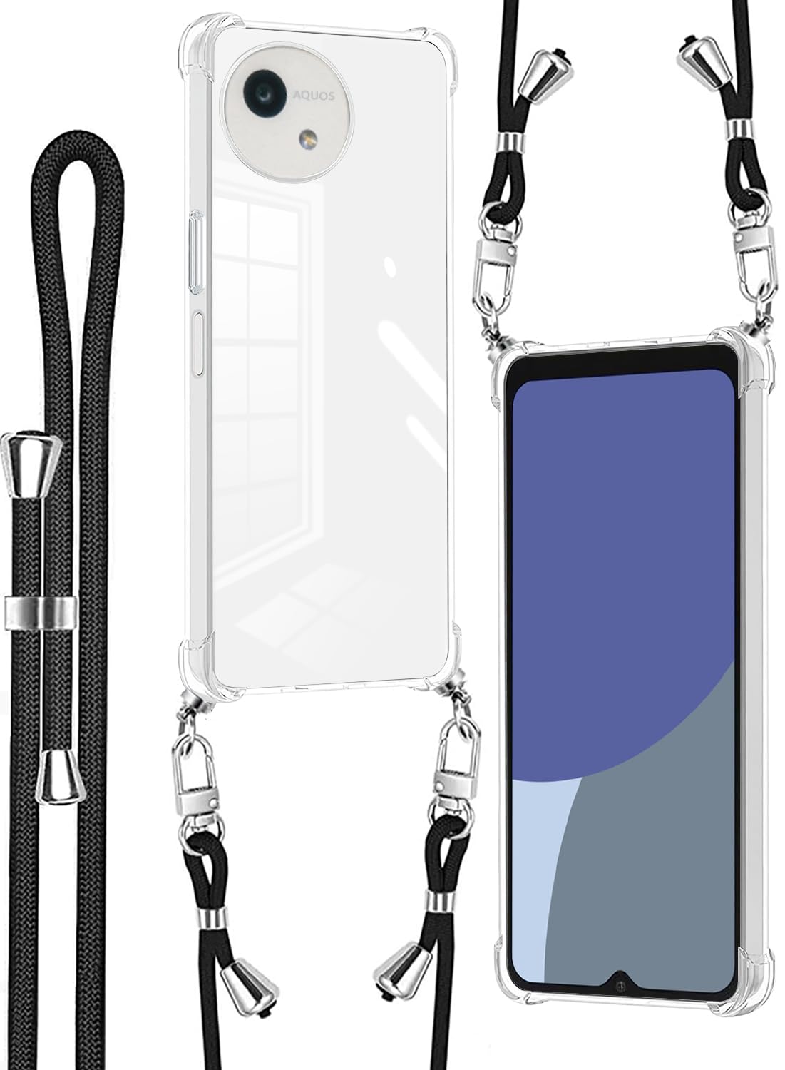 Denaisii AQUOS Wish 4 ケース クリア ショルダー SH-51E ケース ストラップ 耐衝撃 ストラップ アクオスウィッシュ4ケース 肩掛け 斜めかけ 縄掛け aquos wish4 ケース 透明 TPU ストラップ付き 携帯 ケース 薄型 軽量 紐付き ネックストラップ ショルダー ケース 長さ調整可能 取り外し可能 ワイヤレス充電対応 落下防止 紛失防止(クリア)