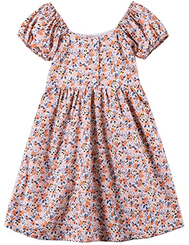 Noomelfish Girls Short Sleeve Floral Dress Casual Flower Printed Smocked Dresses (2-12 Years)2