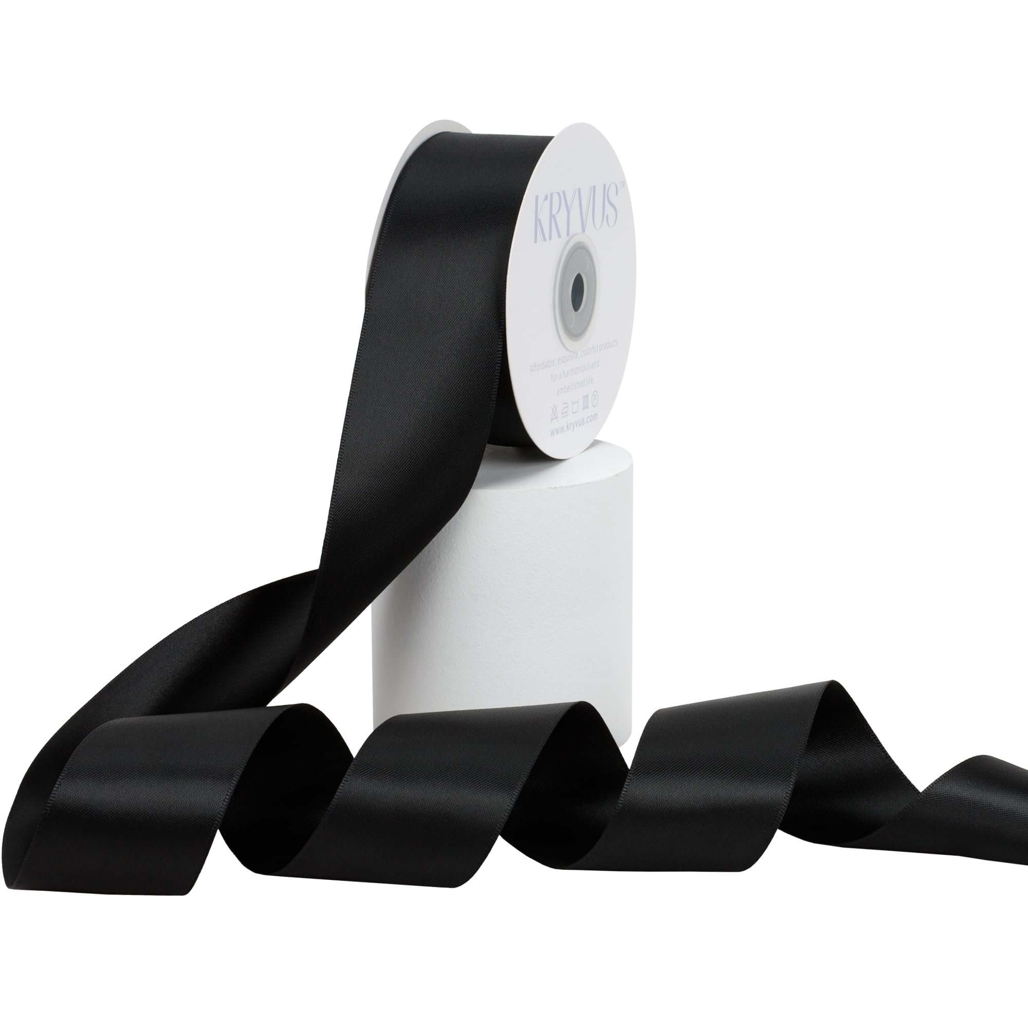 Kryvus Black Satin Ribbon, Double Faced 1-1/2 Inch X 25 Yards Black Ribbon, Premium Satin Ribbon for Gift Wrapping, Crafts, Hair Bow Making, Sewing,