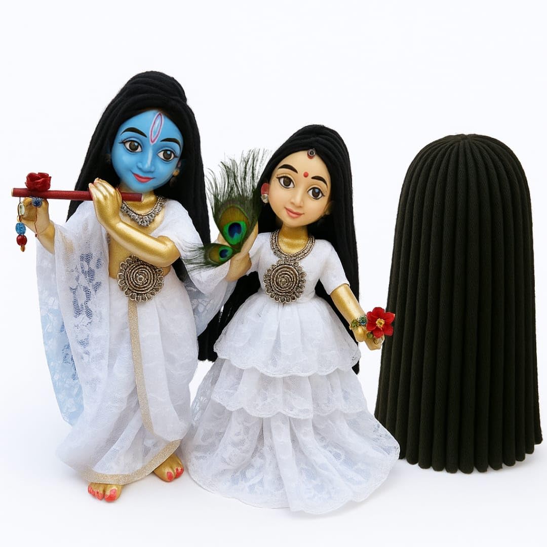Champ Glad - 4inch Radha Krishna Long Hair Wig, Woolen Material,perfect for 4inch god idol,freely fited(long hair)-image-36