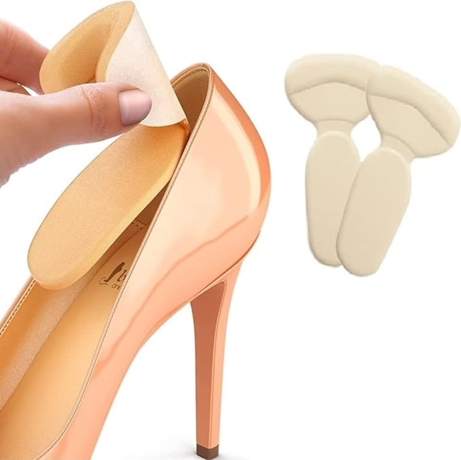vulrian Heel Grips Liner Cushion Inserts for Loose Shoes Heel Pads Snugs for Shoe Men Women Shoe Bite Protector Foot Pad Shoe Tape Self-Adhesive Foot Care Protector Grip (Beige - T Shape)