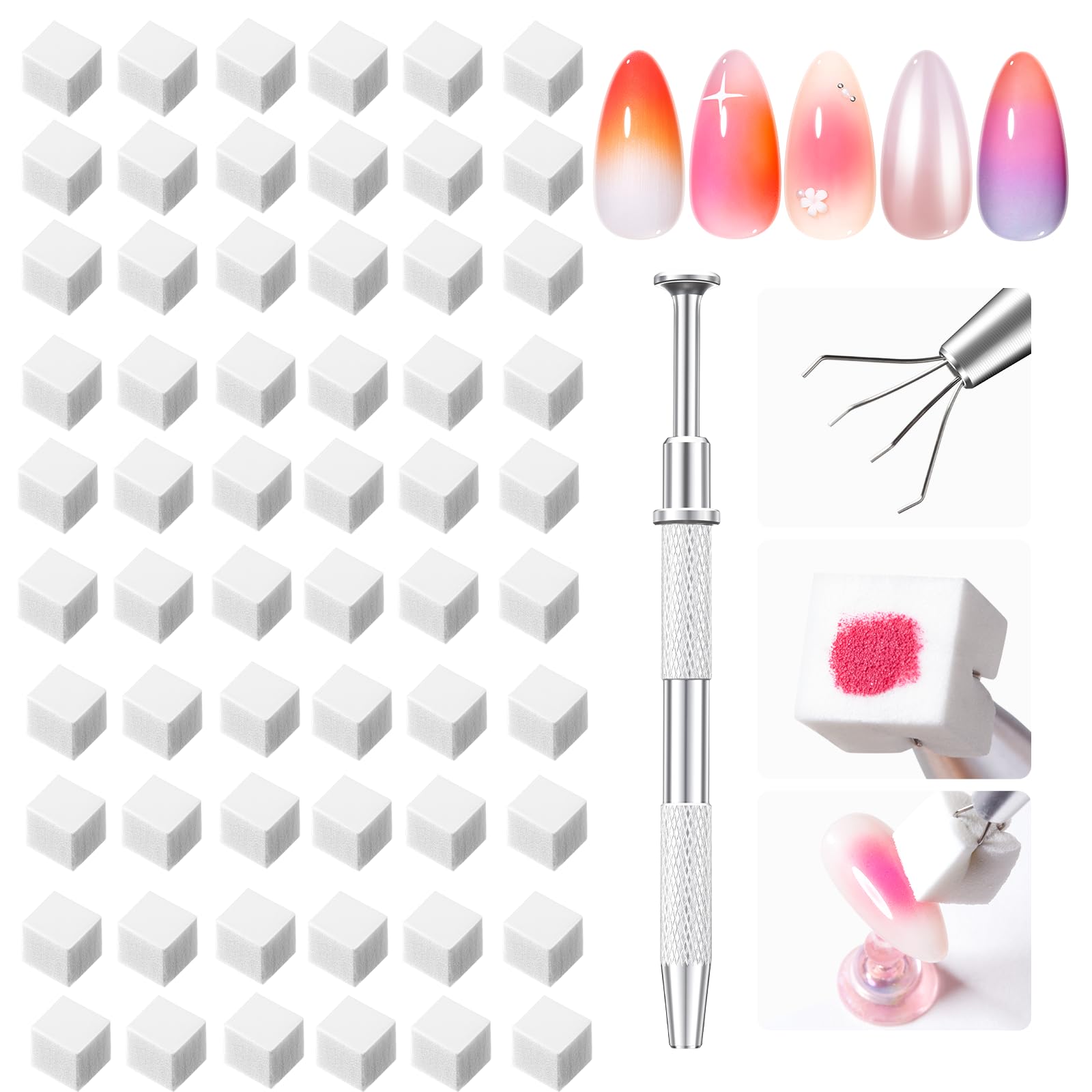 Modelones 150pcs Nail Sponges for Ombre Nail Art Sponge with Grabbing Pen Reusable Soft Sponges for Gradient Ombre