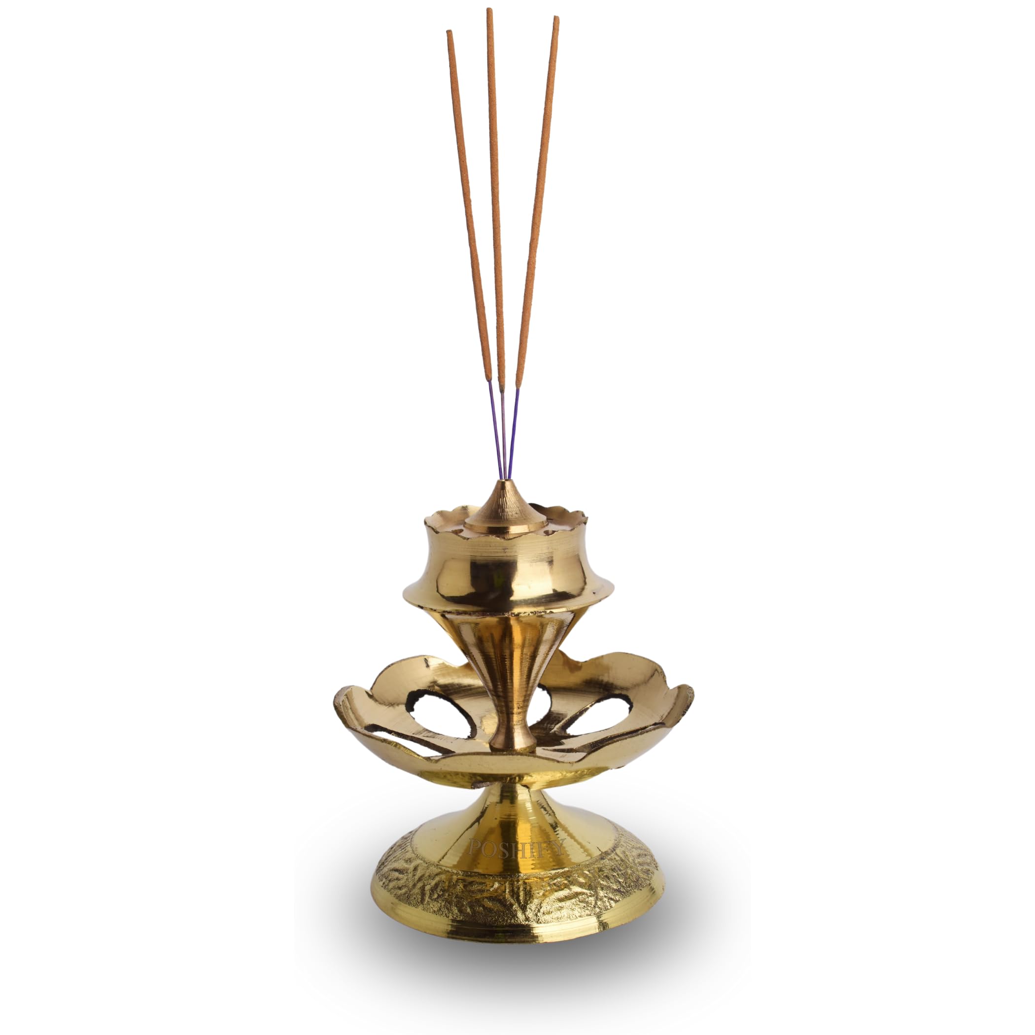POSHIFY Brass Agarbatti Stand for Puja Room & Home Temple | Traditional Indian Incense Stick Holder | Decorative Brass Incense Burner for Hindu Worship, Meditation, Prayer & Spiritual Home Decor