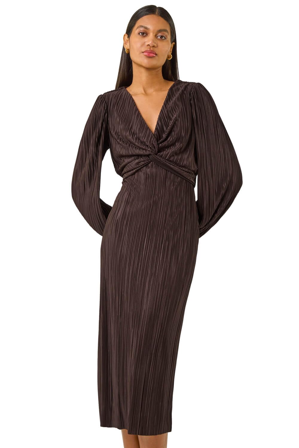Roman Women's Plisse Midi Dress - Chocolate - Size 18