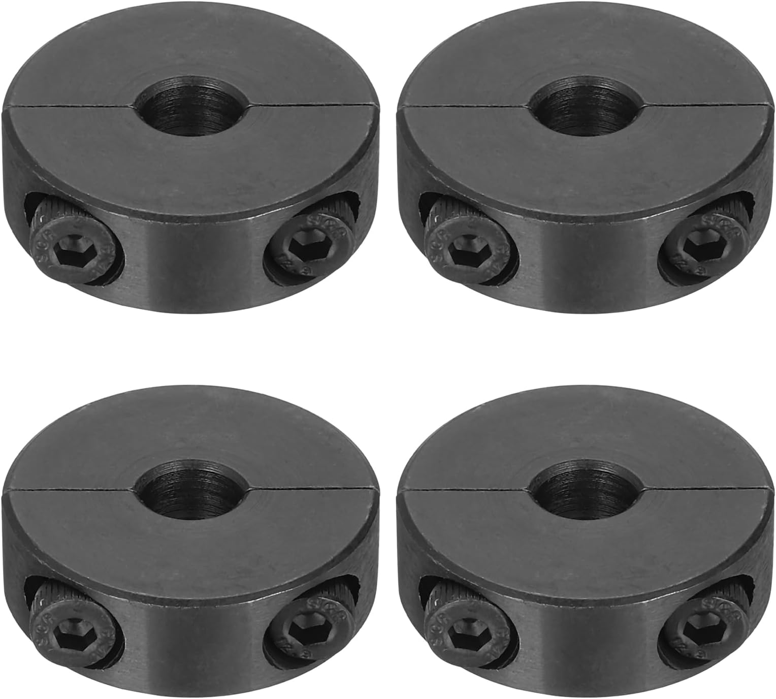 sourcing map 4pcs Double Split Shaft Collars 8mm Bore, Two-Piece Clamping Collar 30mm OD 10mm Thickness Carbon Steel Lock Collar Clamp with Set Screws (Black Oxide)