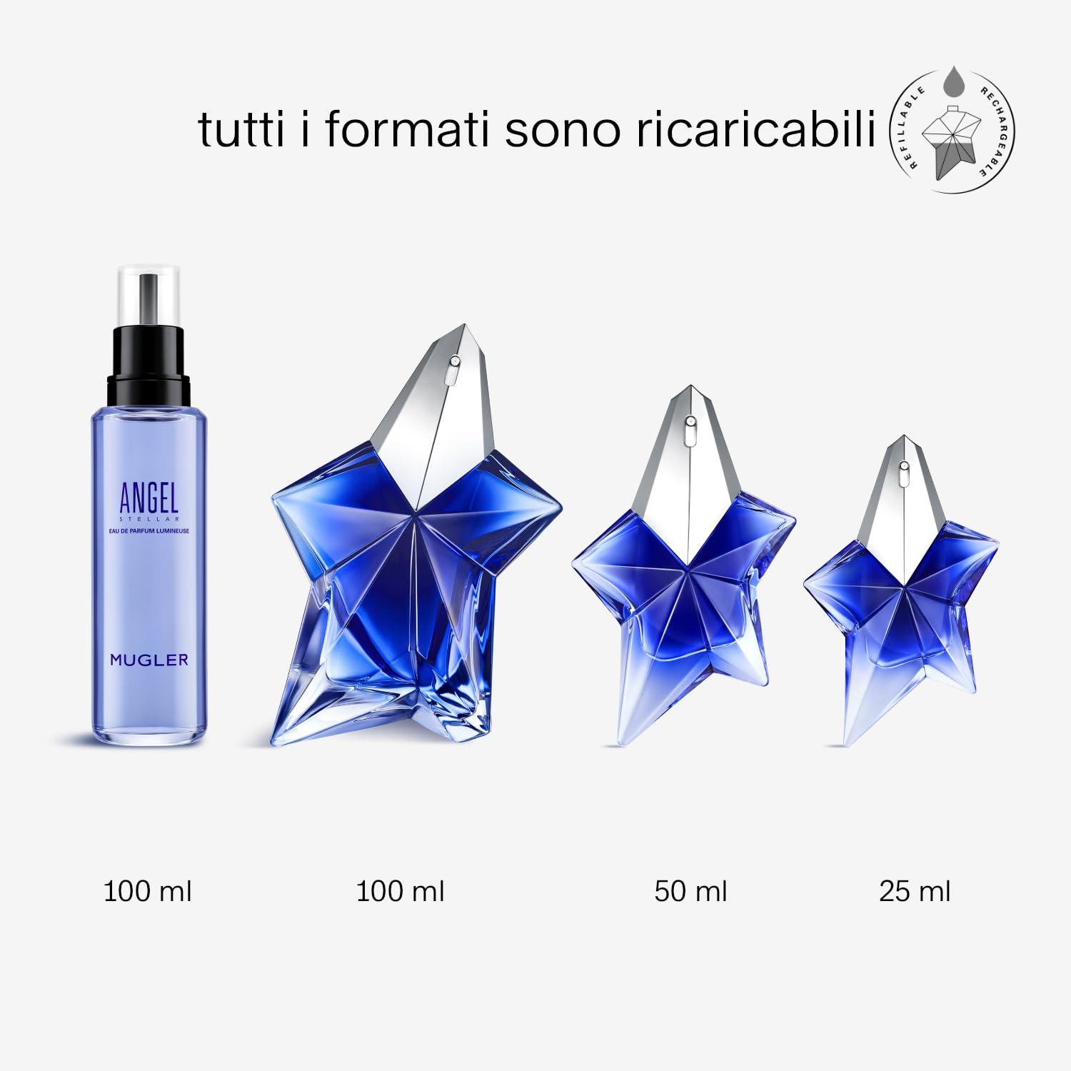 MUGLER Angel Stellar Eau de Parfum, Profumo da Donna, Fragranza Gourmand Ambrata-cipriata con Note Cremose di Pistacchio, Seducente e Irresistibilmente Femminile, Ricaricabile, 25 ml
