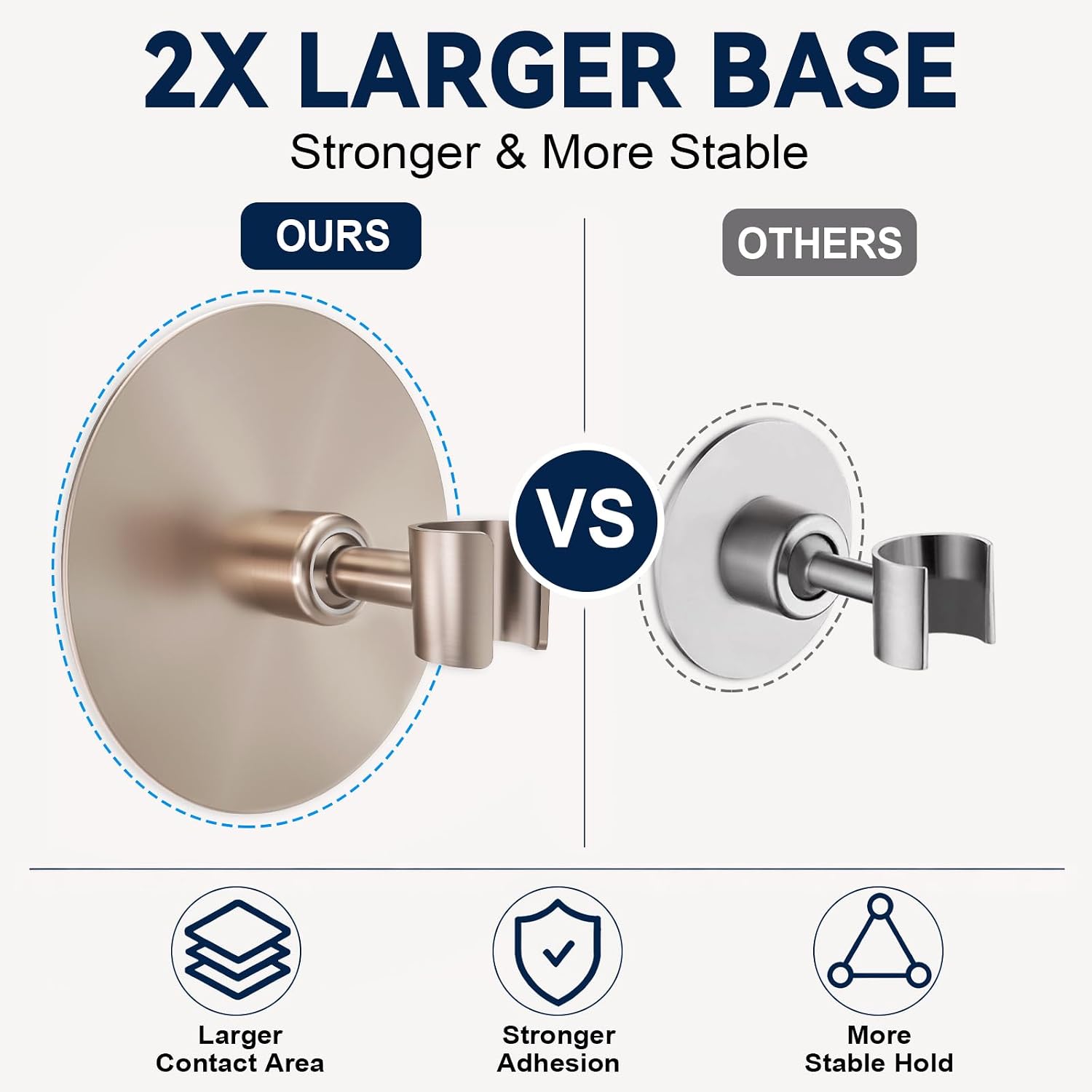 Adhesive Shower Head Holder, Adjustable Shower Wand Holder with Extra Large Stainless Steel Base, No Drill Wall Mount Handheld Shower Holder