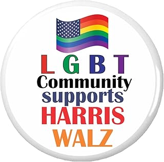 Rainbow American Flag LGBT Community Supports Harris Walz 2.25 in Pinback Button Political Campaign Presidential Election Vote Kamala Tim