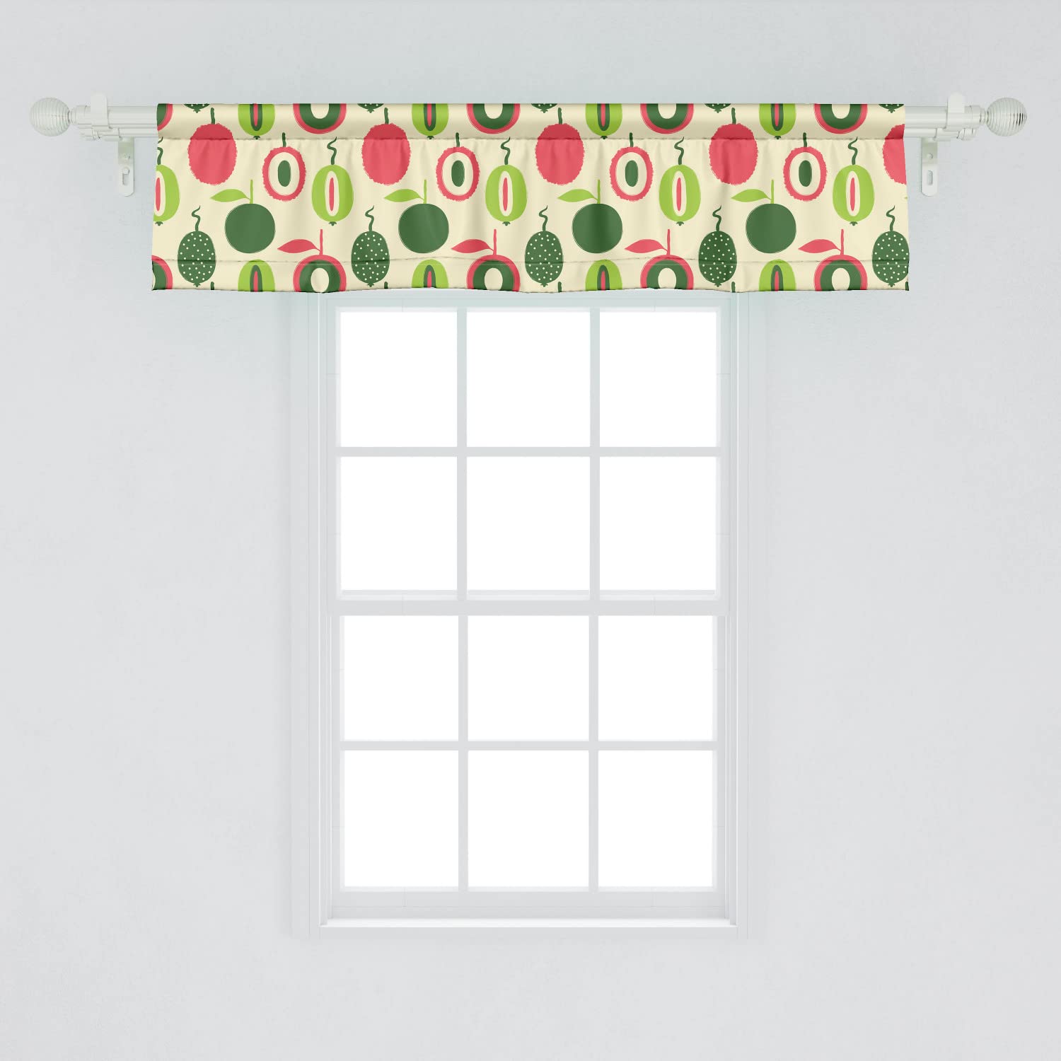 Lunarable Fruit Art Window Valance Pack of 2, Abstract Design Pattern with Brush Drawn Tropical Organic Foods Print, Rod Pocket Curtain Valances for Kitchen Bedroom, 54