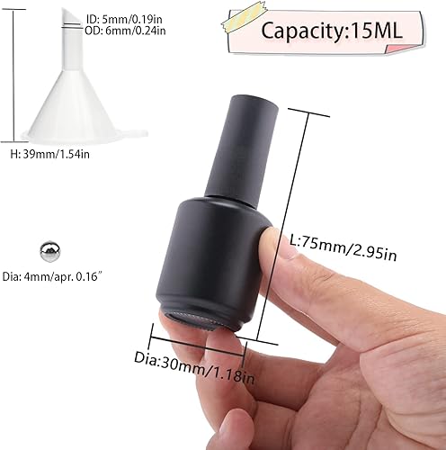 Miniatura 2 de Botellas vacías de esmalte de uñas de gel de 0.5 onzas líquidas, botellas vacías de esmalte de uñas con cepillo negro mate, botellas redondas opacas