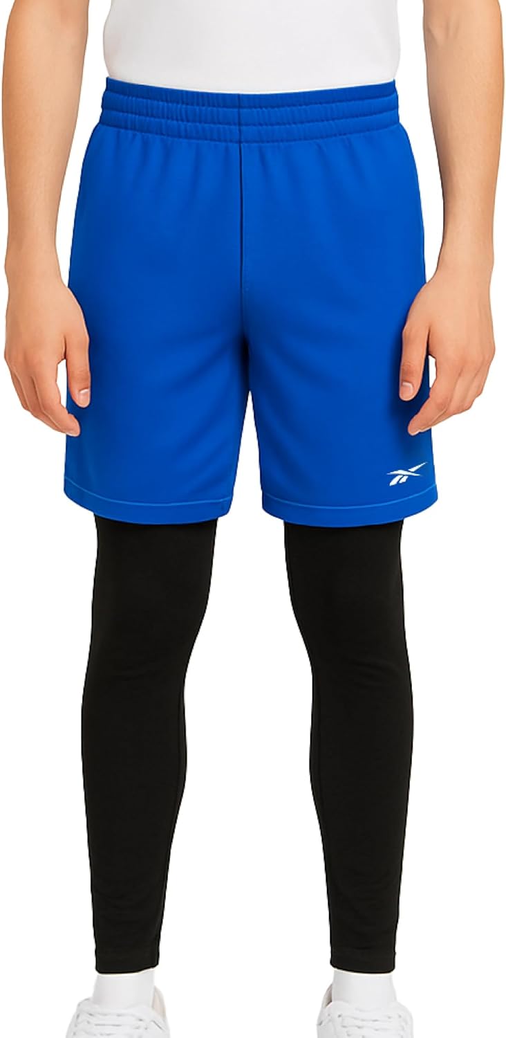 Reebok Boys Basketball Shorts with Leggings - 2-in-1 Boys Athletic Shorts with Inner Compression Pants, Drawstring & Pockets - Image 2