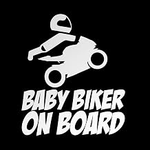 Prespaced White Sticker 12 cm – Baby Biker On Board – Decal Decal Vinyl Wall Sticker for Laptop Car Motorcycle Helmet Camper
