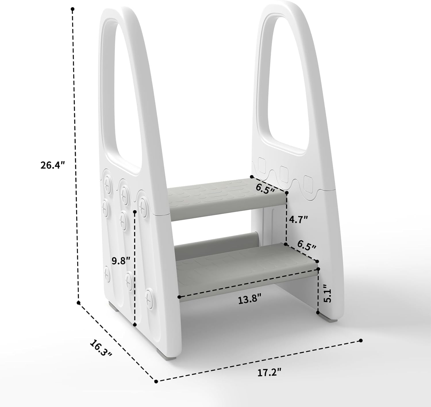 Toddler Step Stool for Bathroom Sink, Kids Two Step Stool for Toilet Potty Training and Kitchen Counter, Children Step Up Learning Helper Tower with Safety Handles and Non-Slip Pads,Gray