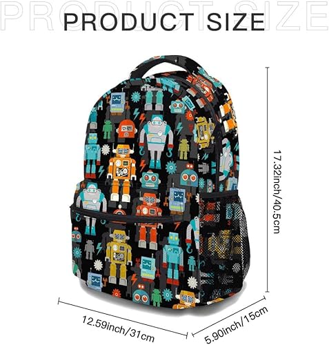 Miniatura 4 de oallpu Elegante mochila de dibujos animados, mochila ligera y duradera para laptop con múltiples bolsillos, mochila de hombro a la moda, Robots
