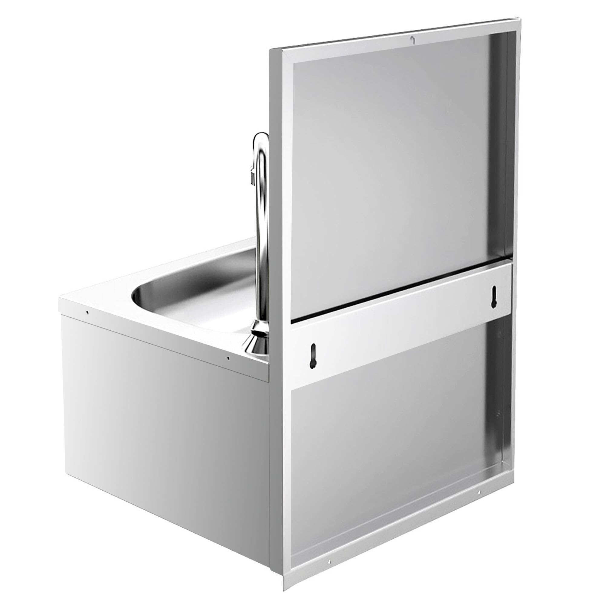 Handwaschbecken - Edelstahl - mit Wasserhahn, Kniebedienung & Seifenspender | Hygienische Kniebedienung, robuster Edelstahl AISI 304, einfache Wandmontage, integrierter Seifenspender, pflegeleicht