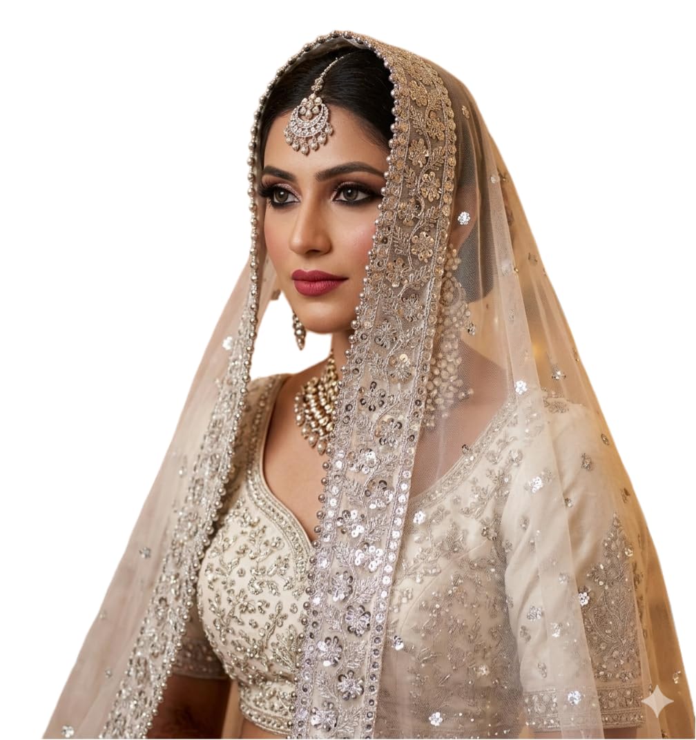 navti creations Women's Net Dupatta with Zari Embroidery border & 4 side moti lace (2.25m)-picture-23