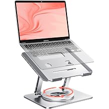 Laptop Stand for Desk, Adjustable Height & Angle Portable Aluminum Laptop Riser & Monitor Stand with 360 Swivel, Foldable Ergonomic Computer Stand for 10-17 Inch Laptops MacBook/Dell/HP, Silver.