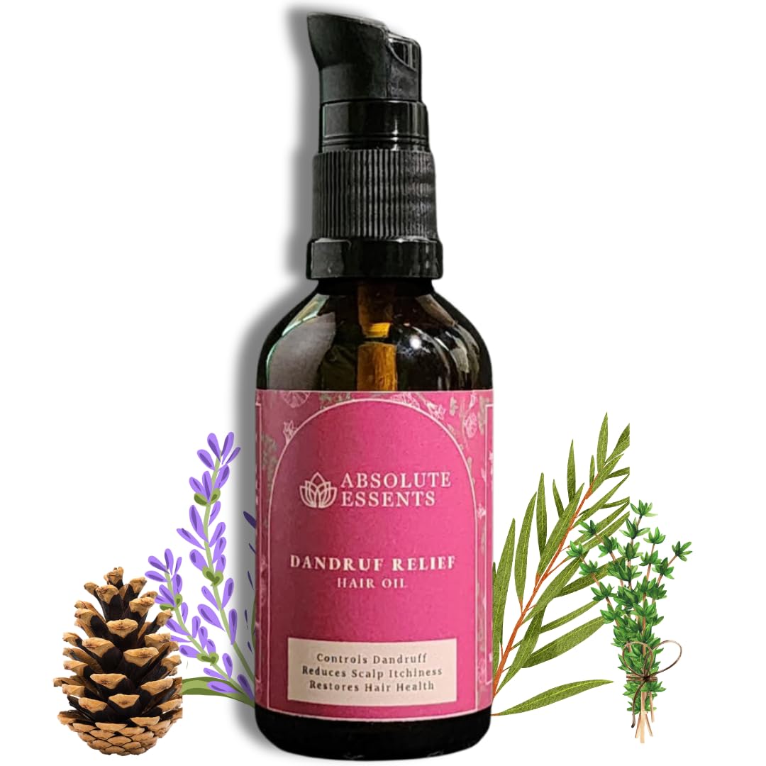 Dandruff & Itchy Scalp Relief Hair Oil | Tea Tree, Rosemary, Lavender Essential Oils & Pure Argan, Olive, Jojoba Oil | 100% Natual & Organic | For Men & Women | Absolute Essents (50 ml)