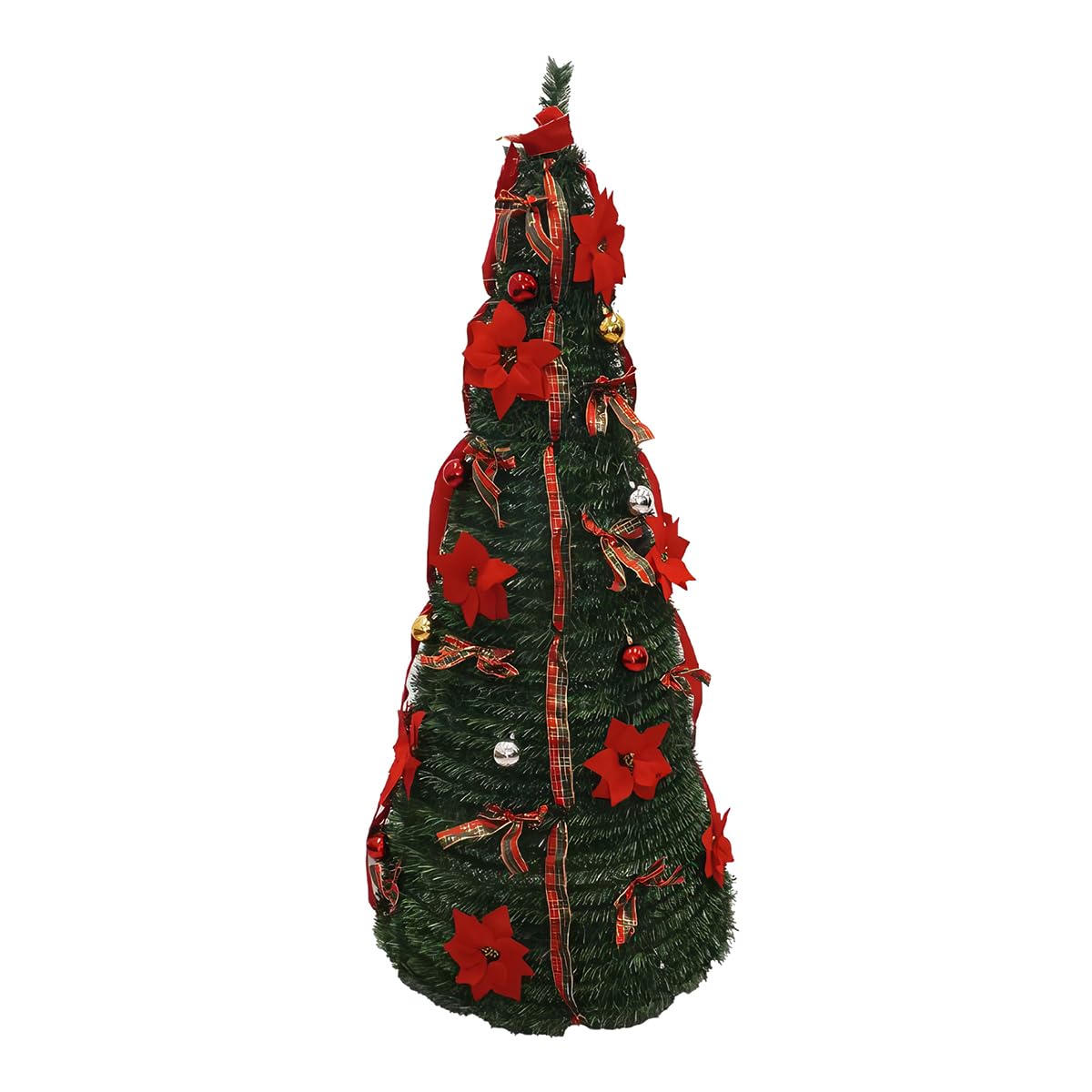 Árbol de Navidad PopUp - Desplegable, 150, 180 y 210 cm, Verde con Decoraciones, Plegable, Montaje Rápido, Uso Interior, Base Sólida (Verde con decoración, 150 cm)