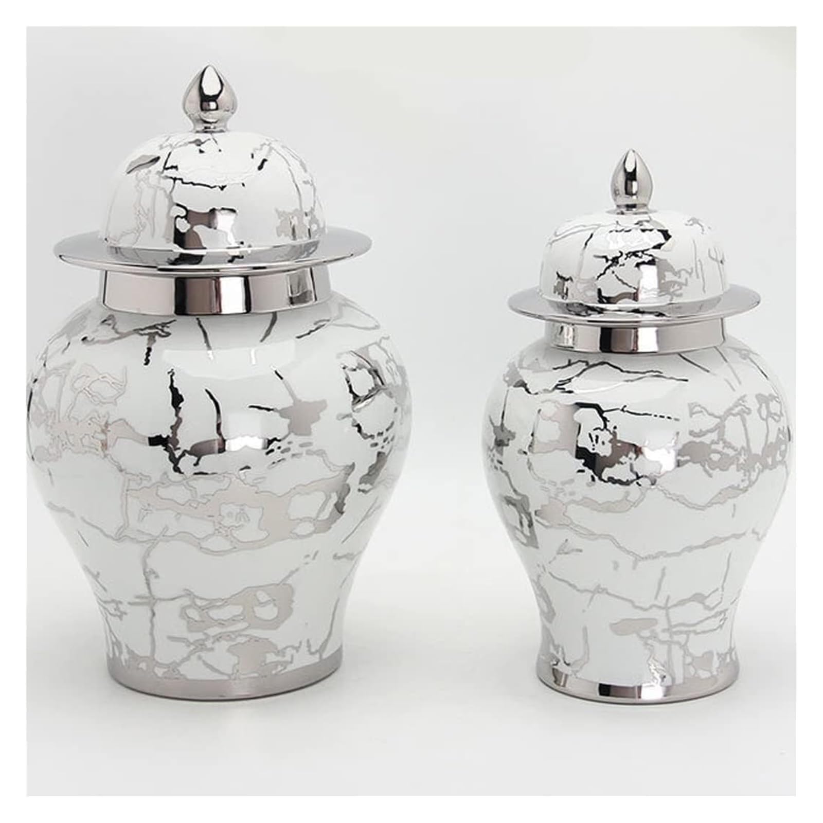 Jarrones de cerámica para Mesa, jarrones de Jengibre con Tapa para decoración, jarrones de Flores secas en Plata y Blanco, Decoraciones de Mesa(Estilo 5-19,5 x 34,5 cm