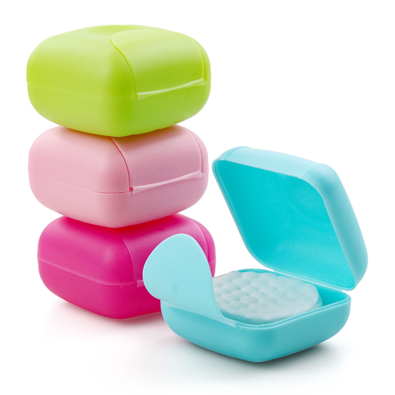 Etenpo Cosmetic Cotton Pad Holder 4 PCS Plastic Square Holder Multiple Colors Portable Travel and Sealed, Suitable for Makeup Remover Cotton Balls