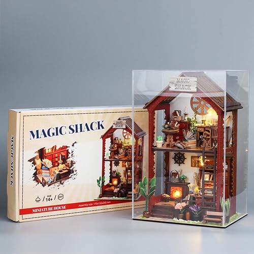 Miniatura 2 de Kit de rincón de libros para bricolaje con cubierta antipolvo y muebles, kit de casa de muñecas de madera para bricolaje, kit de construcción de