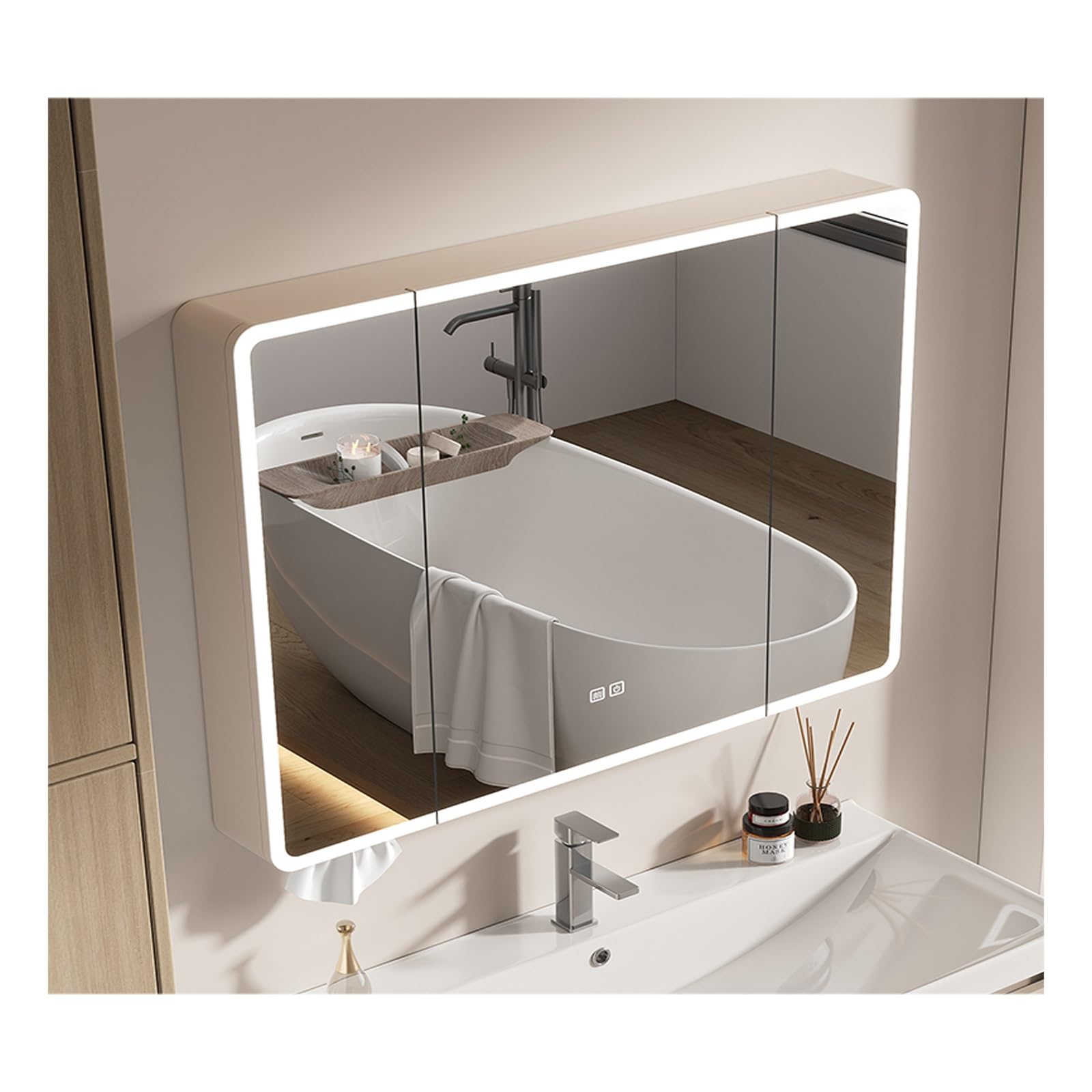 sdgDXFsr Bathroom mirrors, 2-Door Mirrored Storage Cupboard，Suitable Modern Families, Hotels(90 * 70cm/35.4 * 27.5in)