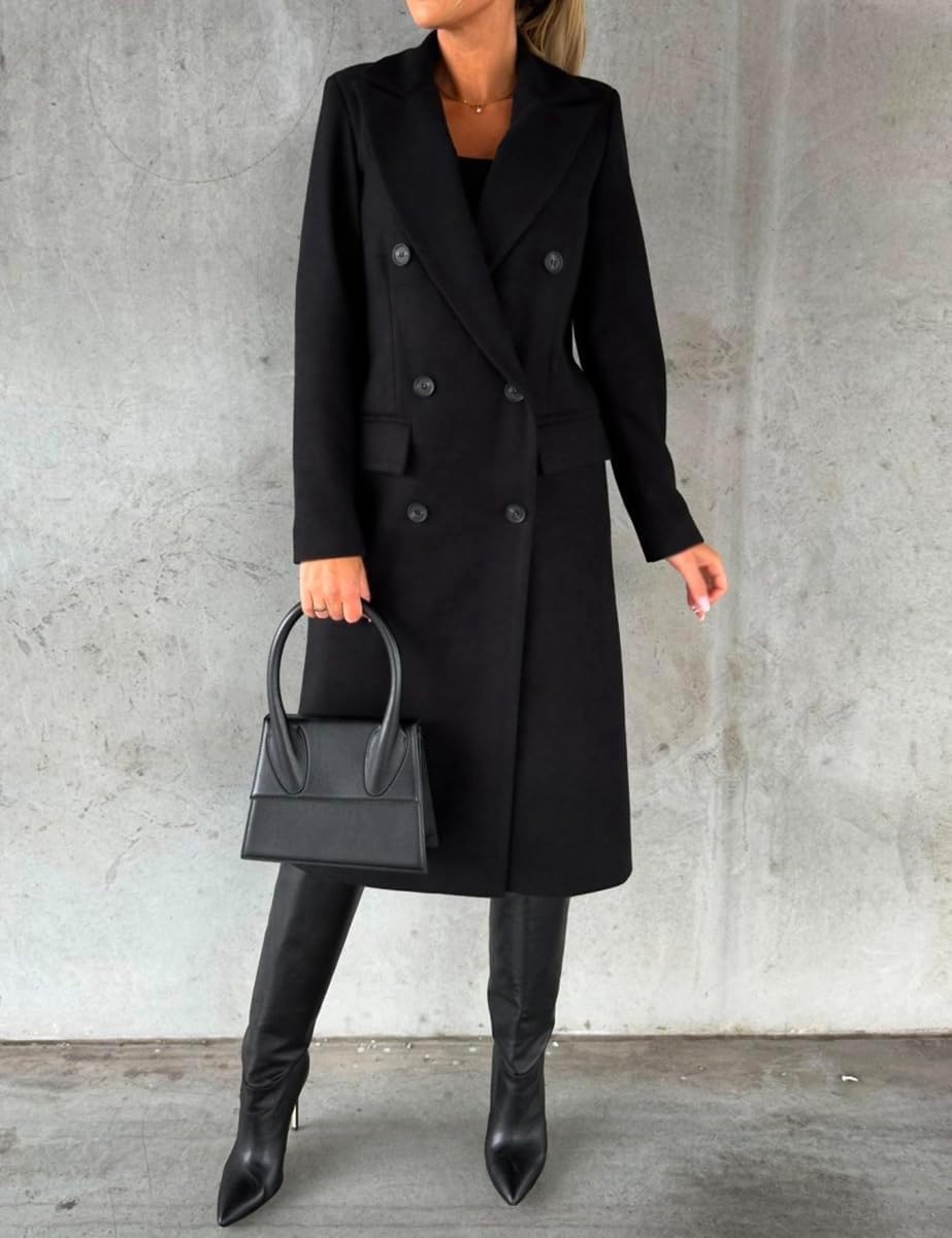 Donna Cappotto Lungo Doppio Petto Trench Cappotto Autunno Inverno Vestiti