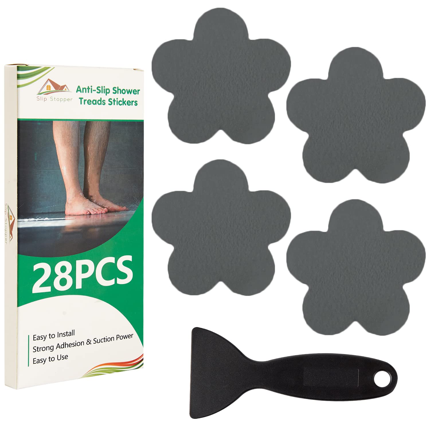 Pegatinas antideslizantes para bañera, 28 unidades, calcomanías antideslizantes para ducha, bañera, baño, escaleras, flores, color gris