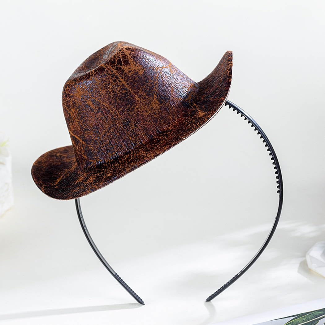 Firuilo Cowgirl Hat Headband Mini Cowboy Hat Headbands Western Cowboy Hairbands Cowgirl Costume Hair Accessories for Women (A-Brown, One Size)