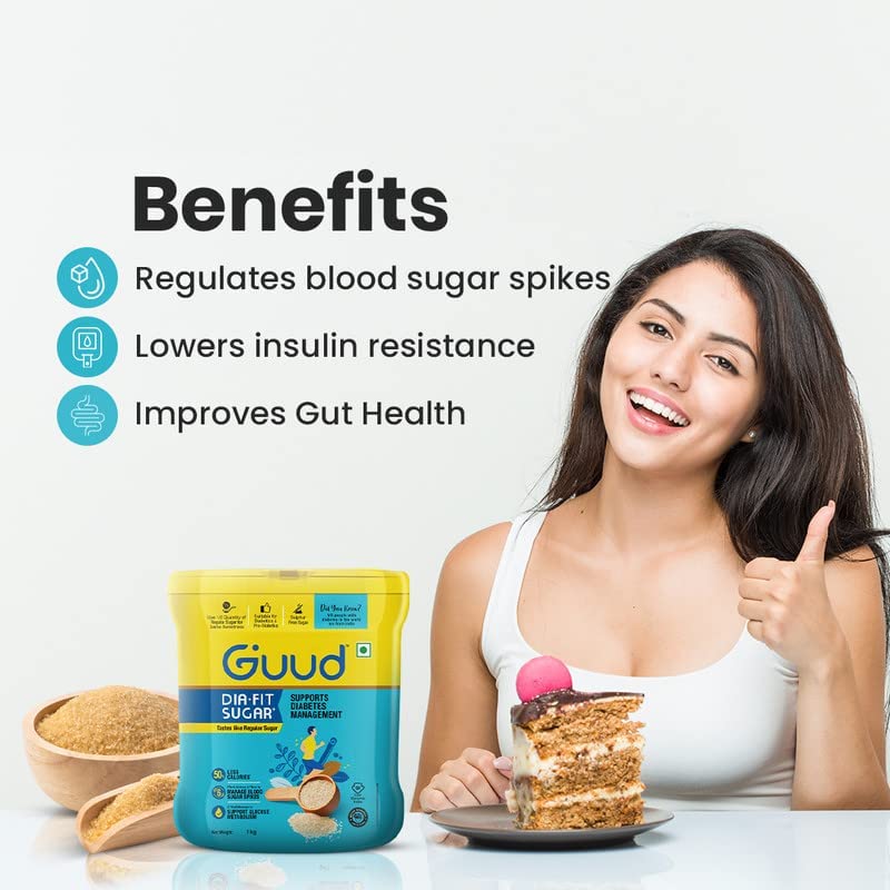 Image of Guud- Dia Fit Sugar 1kg | Low Calorie & Low GI White Granulated Sugar | 50% Less Calories | Low GI & Sulphur Free | Enriched with Herbs |1 kg Guud Sugar equals to 2 kg Regular Sugar | No After Taste