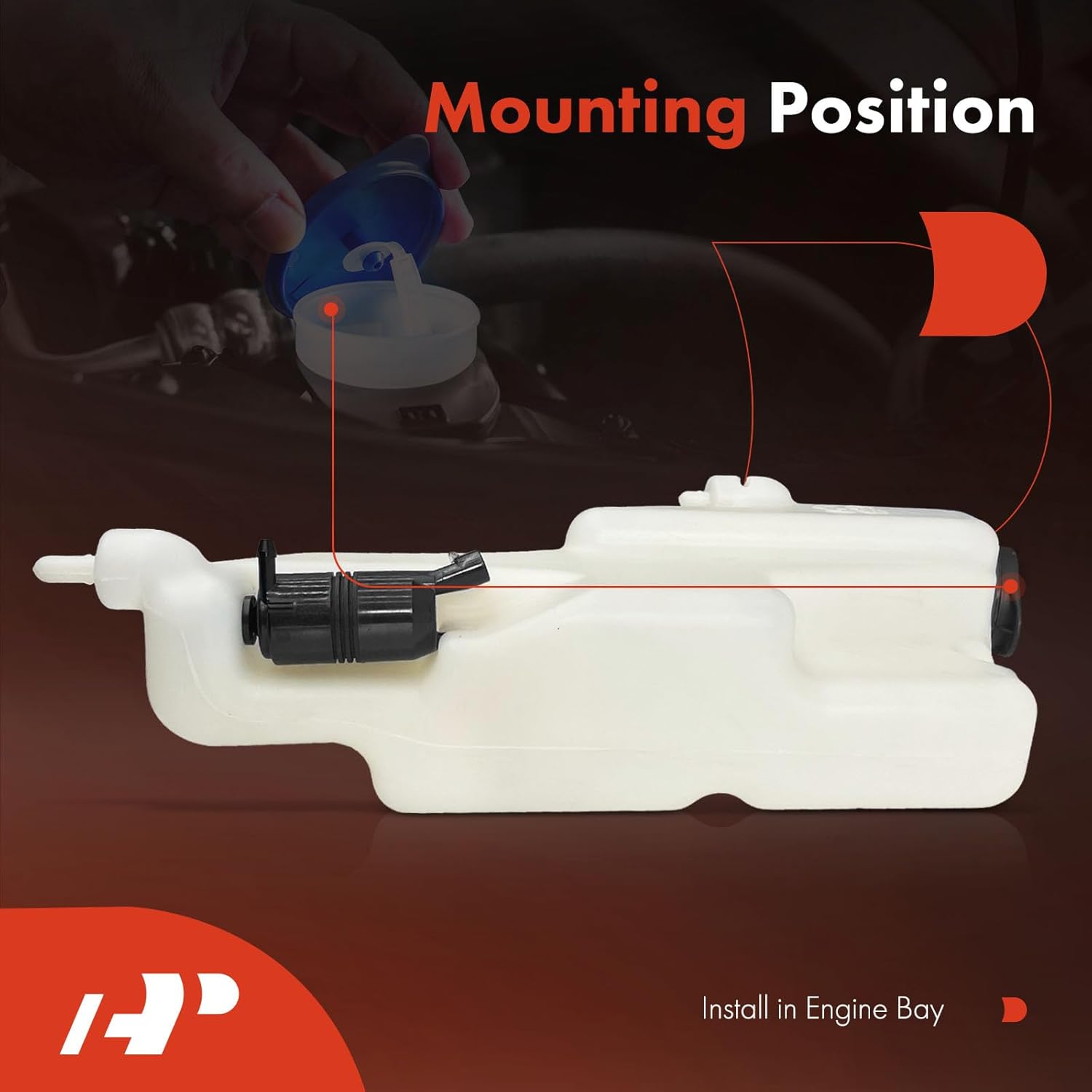 A-Premium Washer Reservoir Compatible with Chevrolet/GMC/Oldsmobile Models - 1995-2005 Blazer, 1994-2004 S10, 1994-2004 Sonoma, Jimmy, Bravada, with (Cap/Washer Pump/Hose/Bracket)